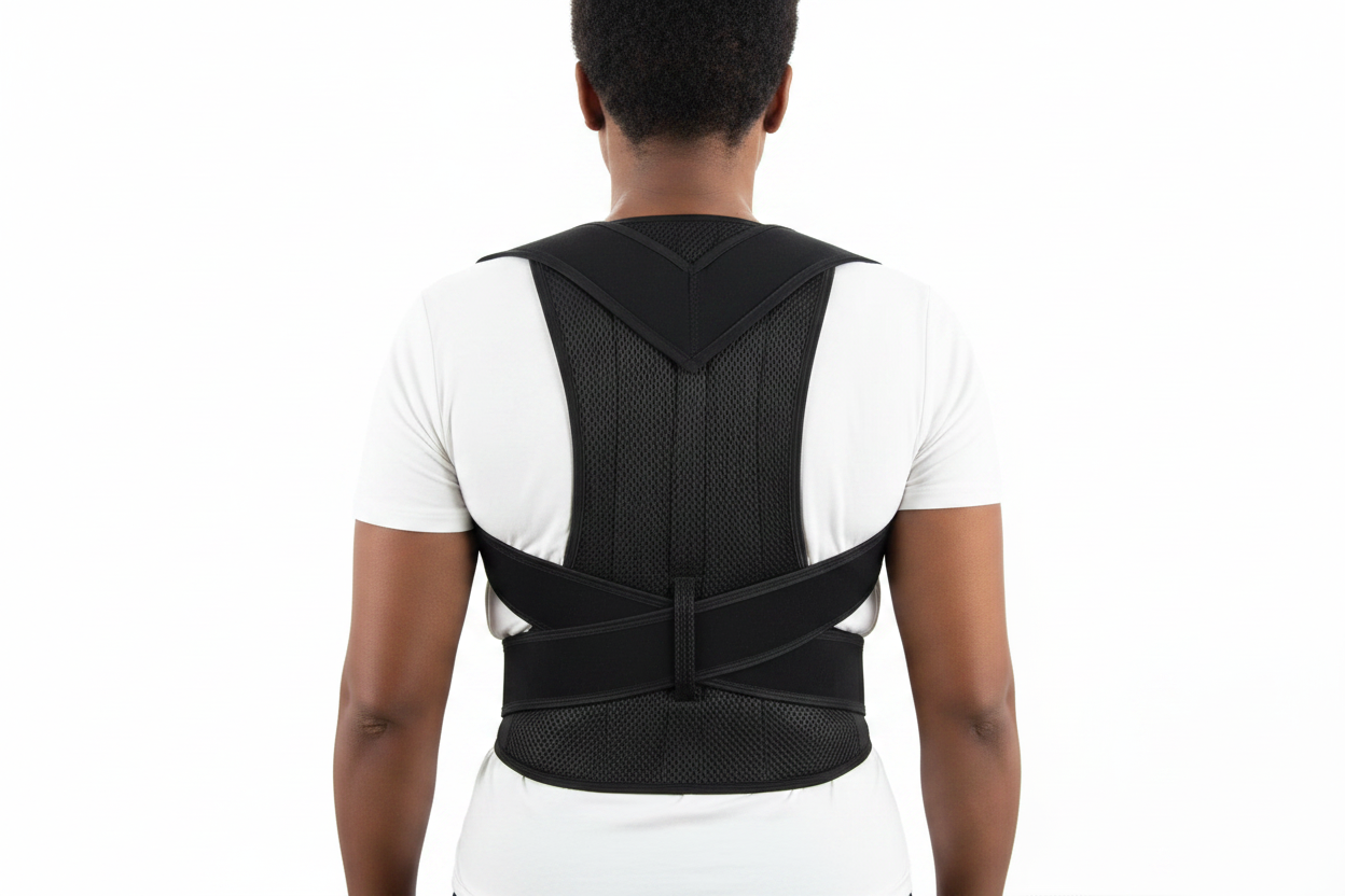 Black woman wearing full back brace