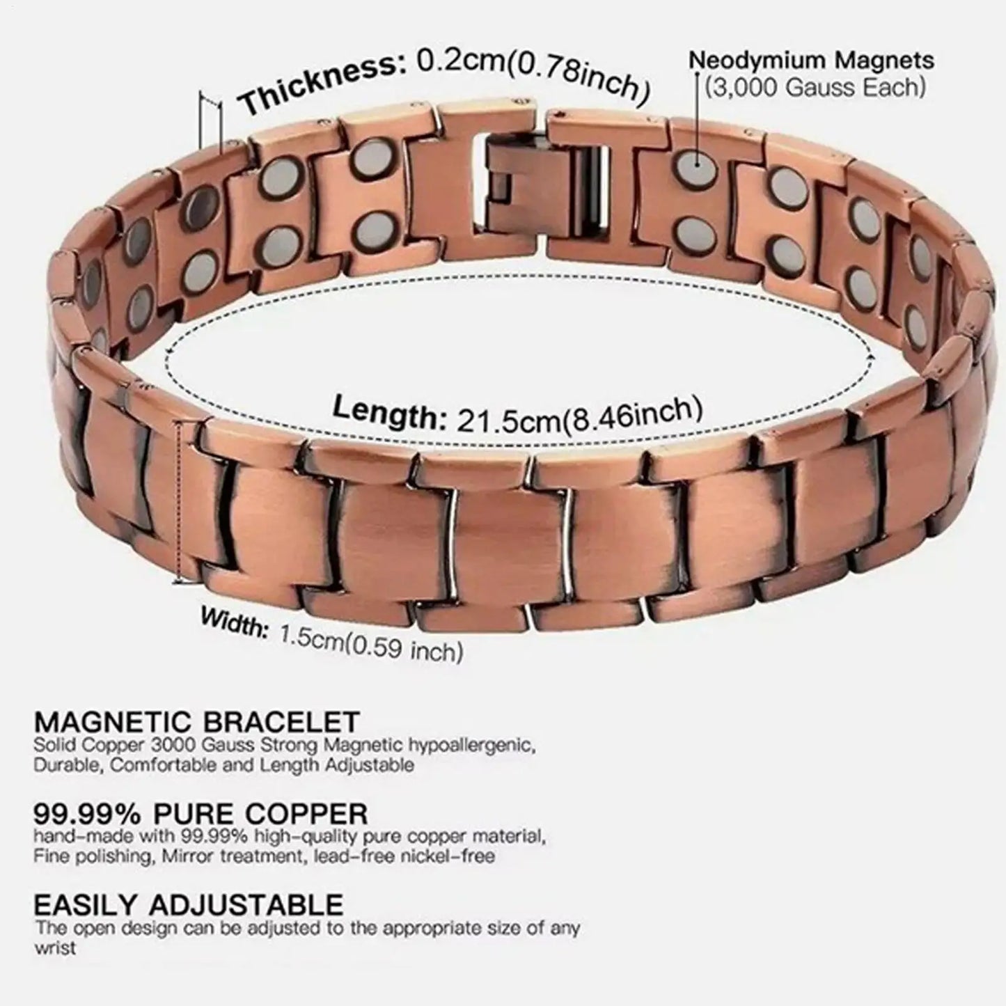 Moderngaloore Pure Copper Magnetic Bracelet for Men – Arthritis Pain Relief Jewelry, Daily Wellness Accessory
