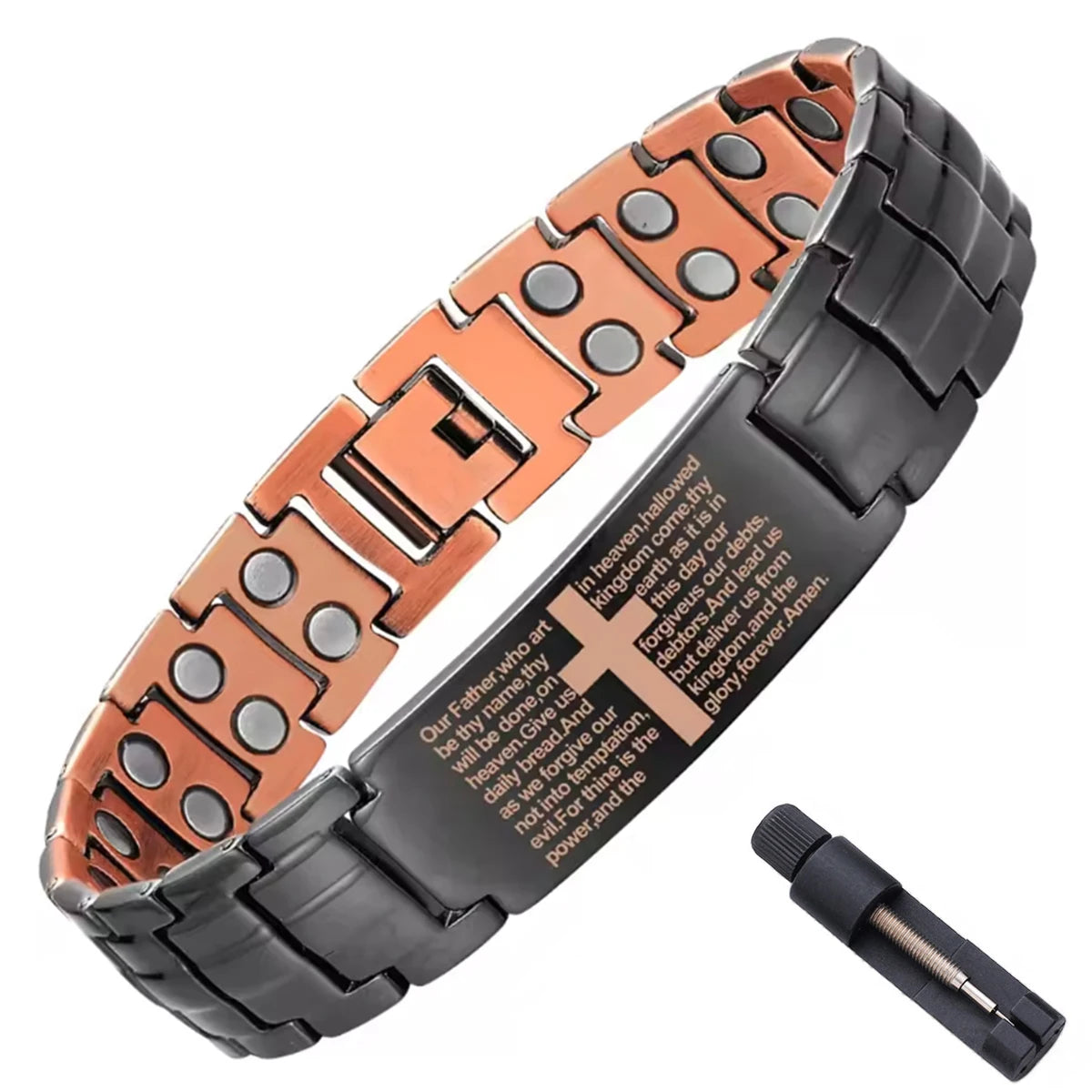 Moderngaloore Mens Pure Copper Magnetic Bracelet – Cross Design Double-Row Magnet, Gift for Husband or Dad
