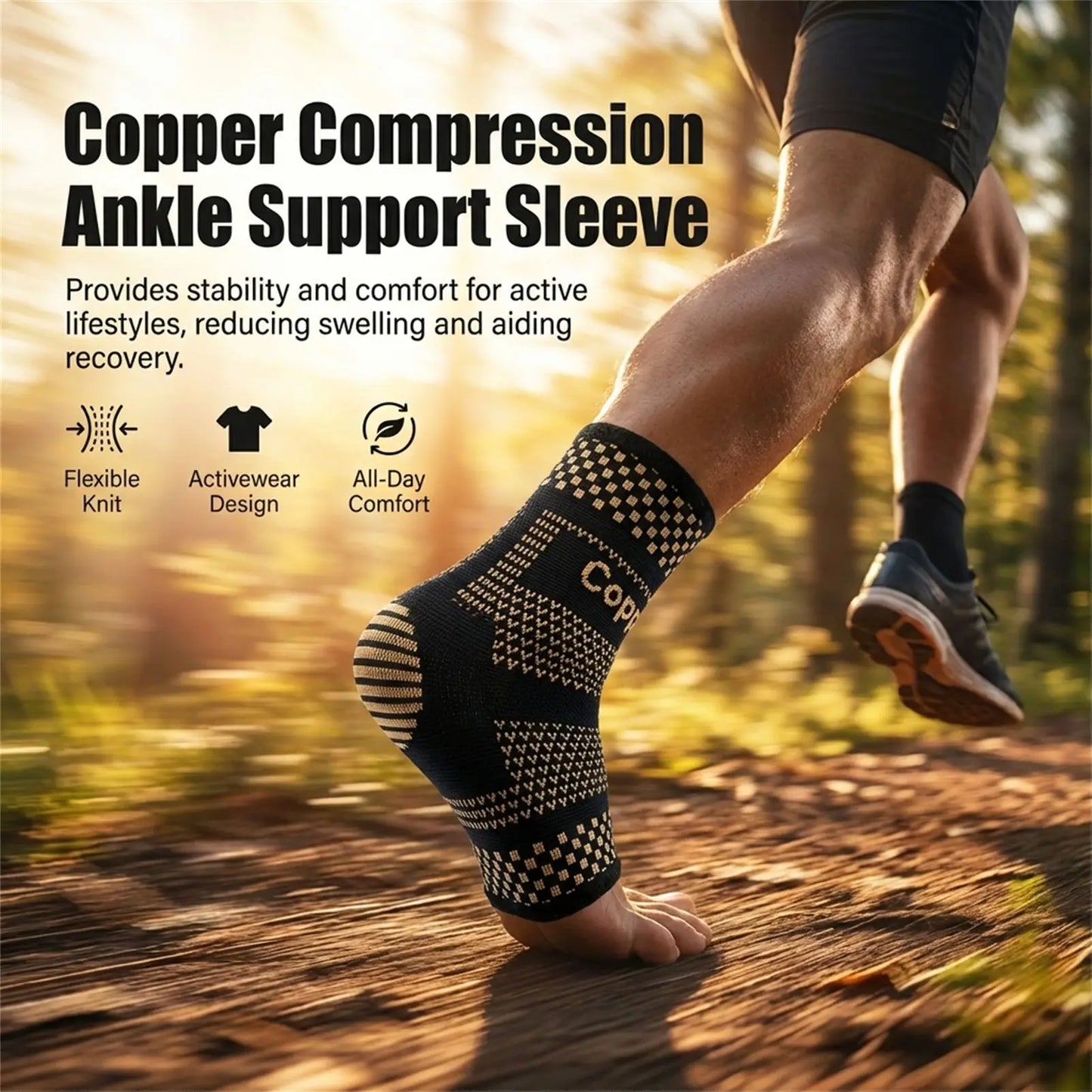 Moderngaloore Copper Ankle Brace Compression Sleeve for Men & Women – Achilles Tendon, Plantar Fasciitis & Sprain Pain Relief