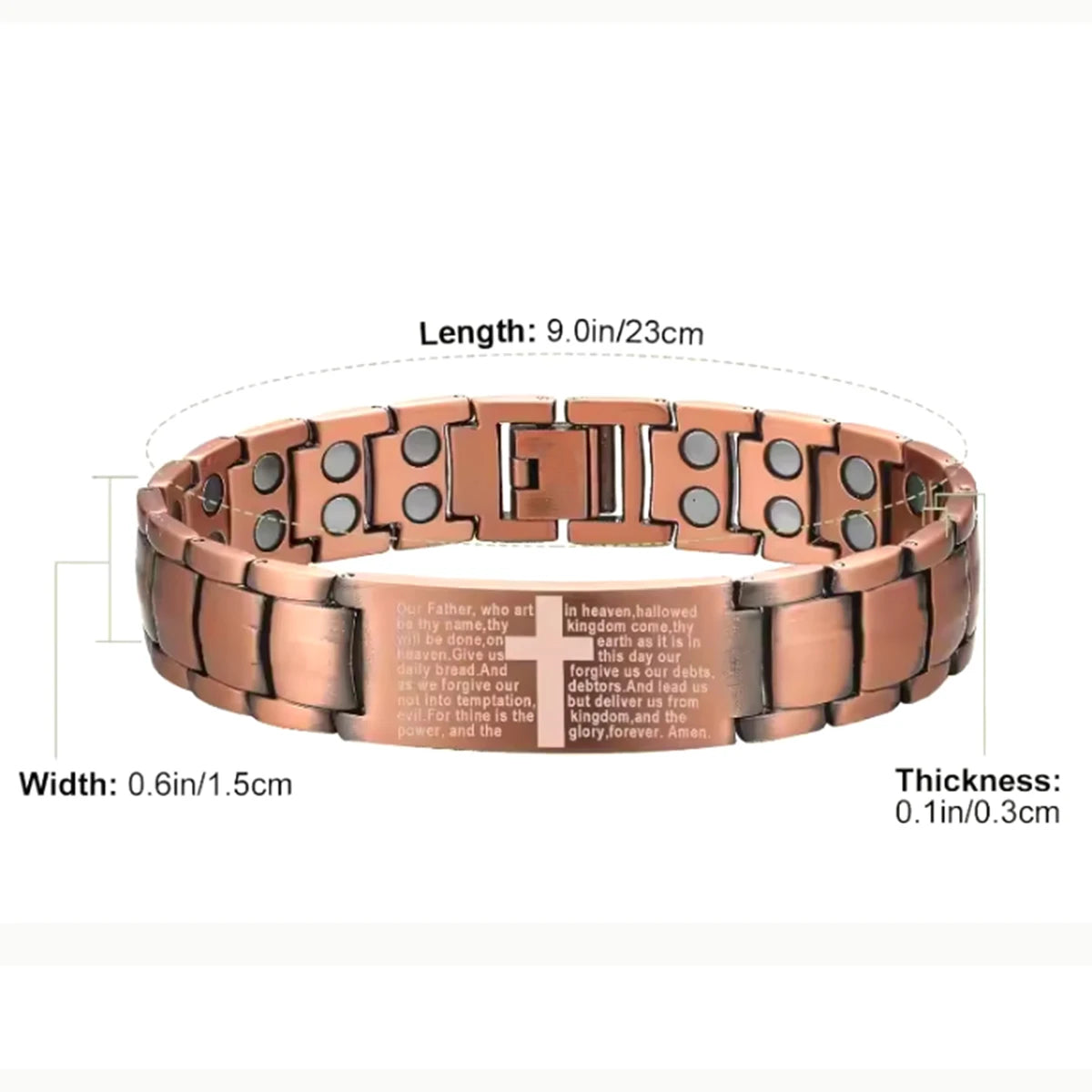 Moderngaloore Mens Pure Copper Magnetic Bracelet – Cross Design Double-Row Magnet, Gift for Husband or Dad