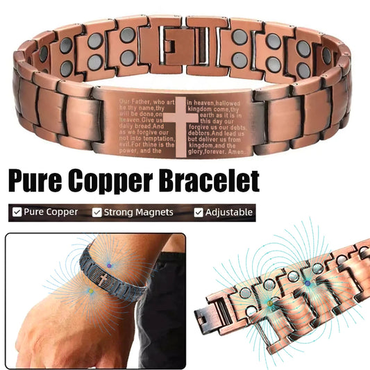 Moderngaloore Mens Pure Copper Magnetic Bracelet – Cross Design Double-Row Magnet, Gift for Husband or Dad