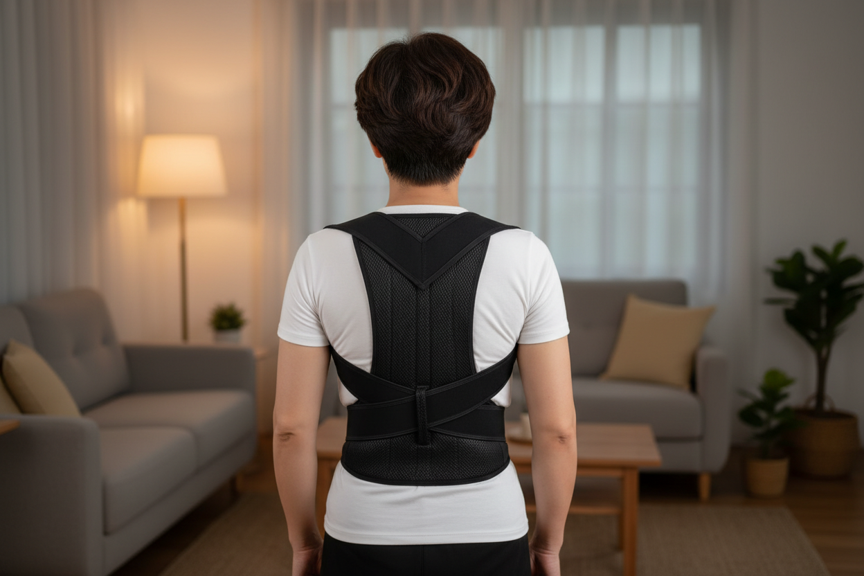Asian woman wearing full back brace
