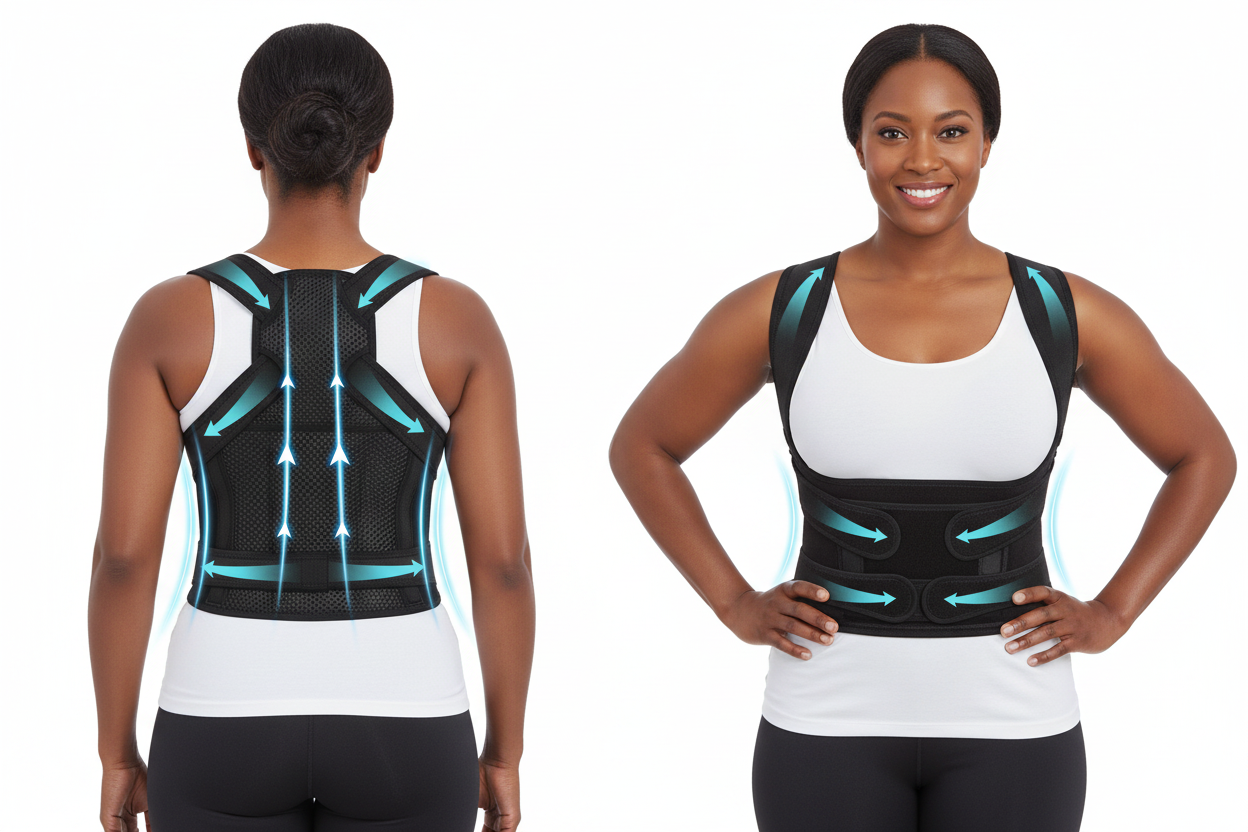 Black woman wearing full back brace