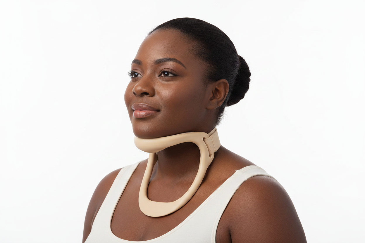 Black woman wearing neck brace