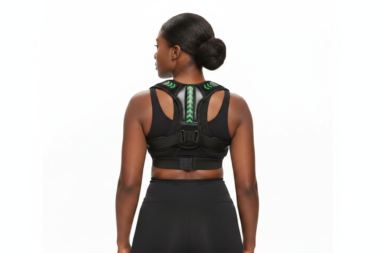 Black woman wearing posture corrector