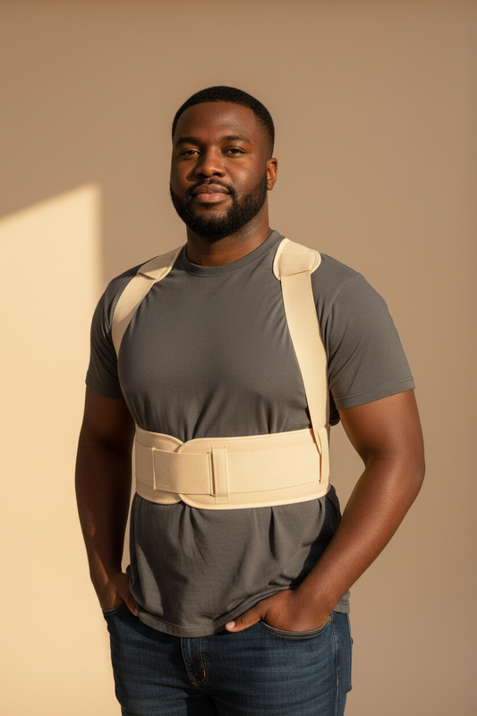 Heavyset Black man - back brace