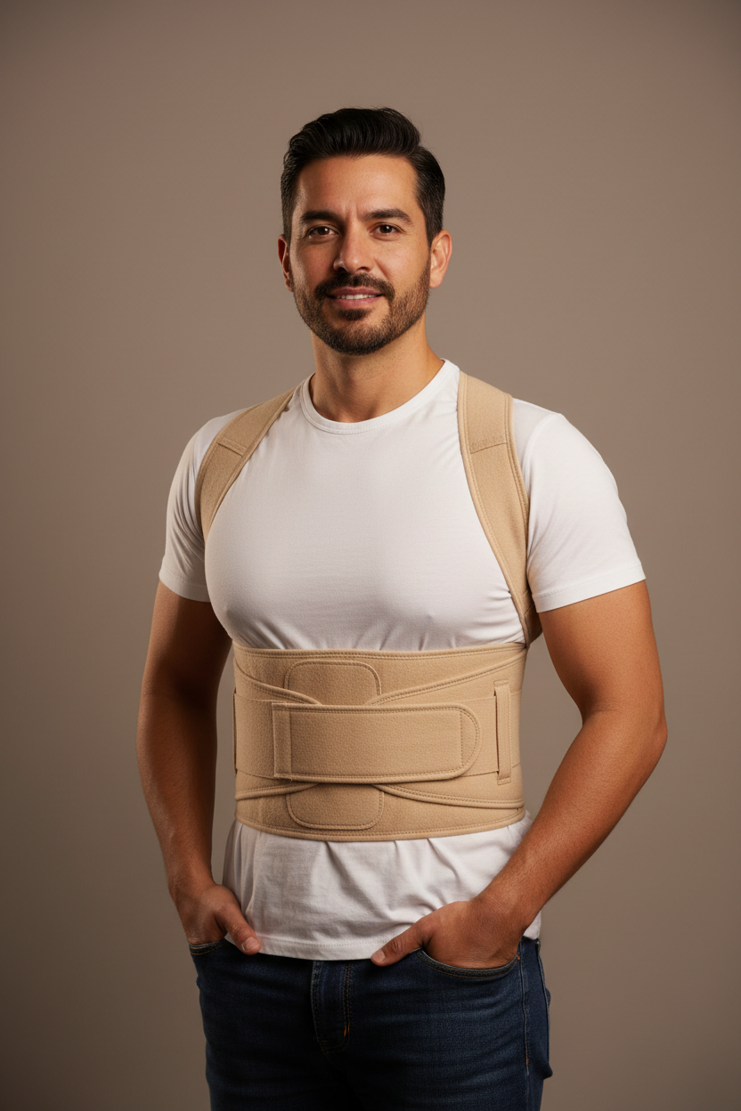 Heavyset Latino man - back brace